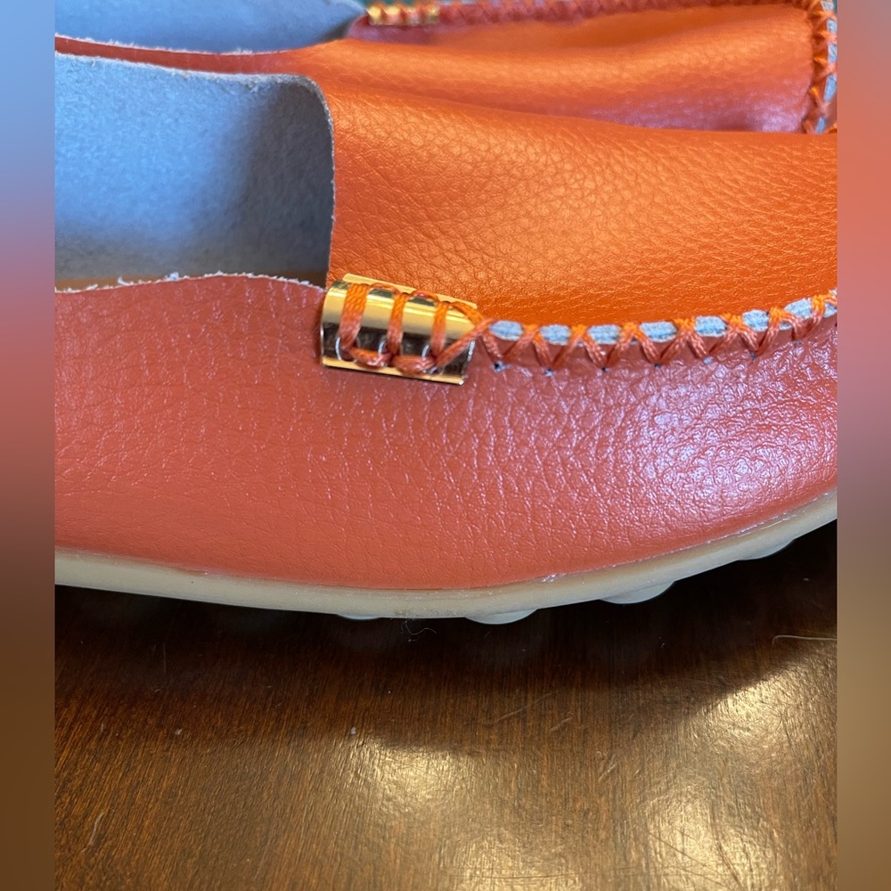 Venus Celia Leather Orange Slip On‘S Rubber Bottoms  US size 7.5 - Picture 5 of 11